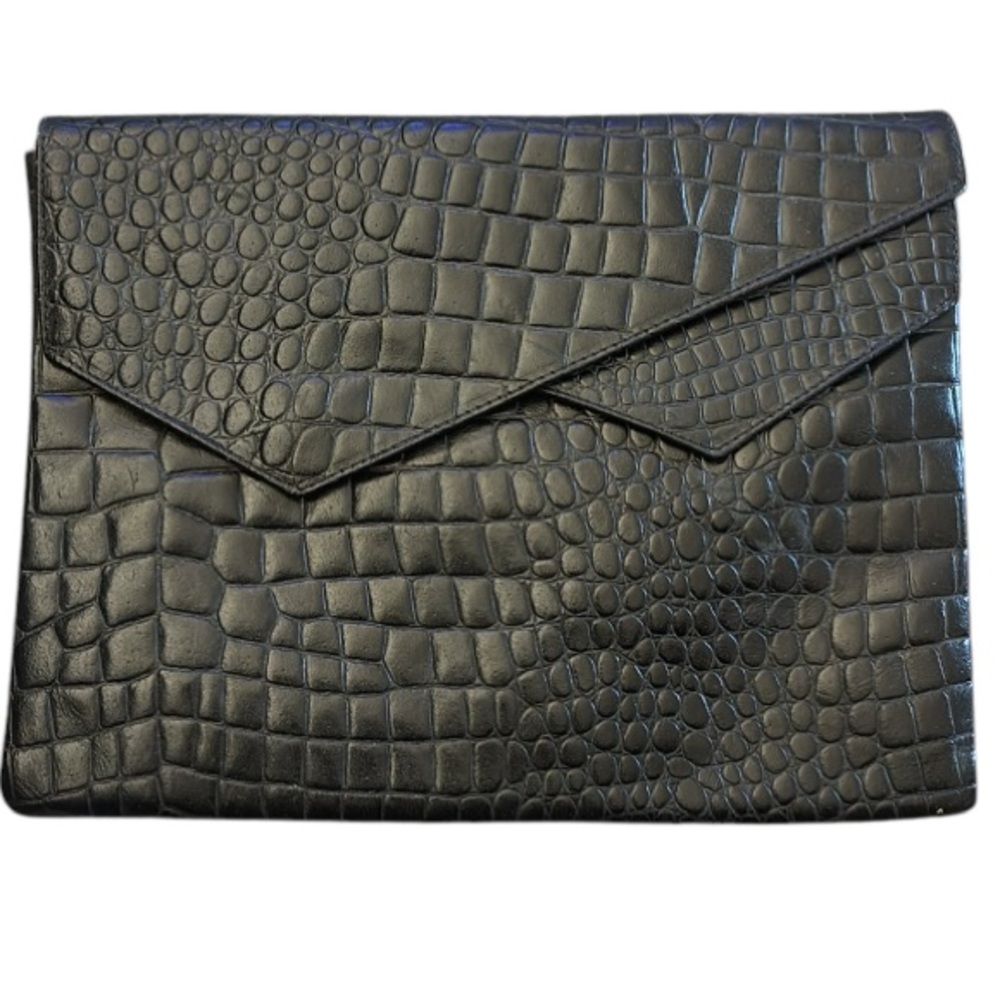Vintage Black‎ Leather Crocodile-Embossed Women’s Clutch Made in Italy
